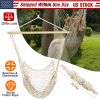 Hammock Chair Hanging Rope Seat Swing w/ Wooden Stick 220lbs Load for Patio Yard Porch Outdoor Bedroom Indoor