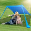 6.5x6.5FT Foldable Beach Canopy Tent Collapsible Shade Sail Sun Protection Windproof Shelter 4 Sandbag 2 Pole Portable Storage Bag Rectangle Blue