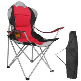 Foldable Camping Chair Heavy Duty Steel Lawn Chair Padded Seat Arm Back Beach Chair 330LBS Max Load with Cup Holder Carry Bag (Option: CampingChairRed)