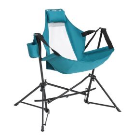 Hammock Camping Chair Folding Portable Rocking Chair Aluminum Alloy Adjustable Backrest With Pillow Cup Holder Outdoor Travel Lawn  Lounge Chair (Color: Blue)